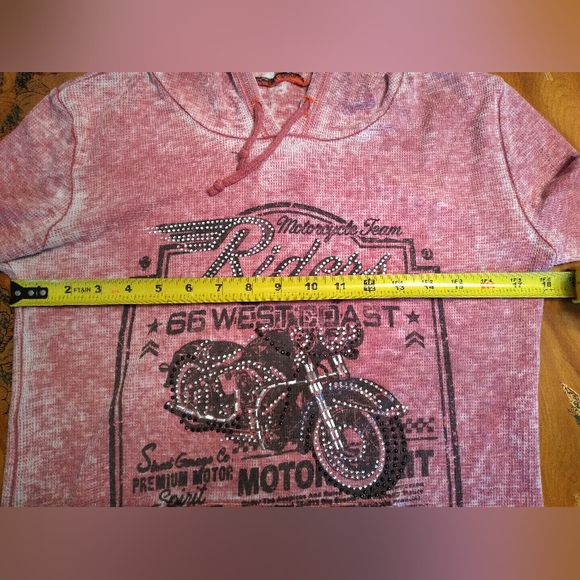 Women's/Jr's Y2K Lightweight Thermal Motorcycle Themed Red Hoodie Sz M - Picture 6 of 7